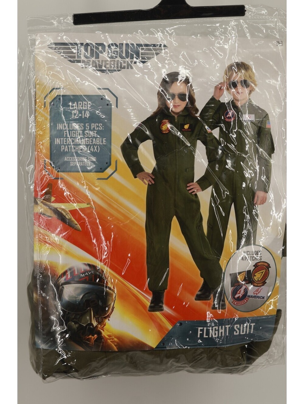 Top Gun Maverick Kids Flight Suit Costume Large 12-14 Jumpsuit w/ 4 Patches